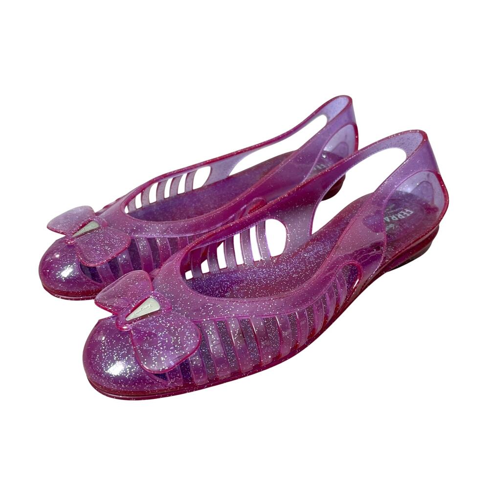 Salvatore Ferragamo Purple Glitter Jelly Flats Size 10